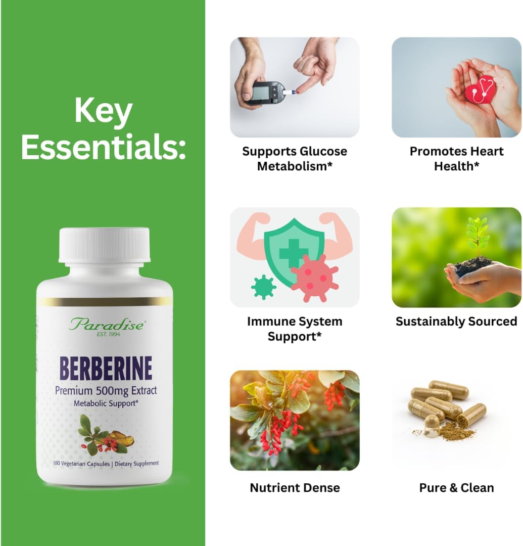 Extracto de Berberina 500 mg – Paradise Herbs, 180 Cápsulas Vegetales