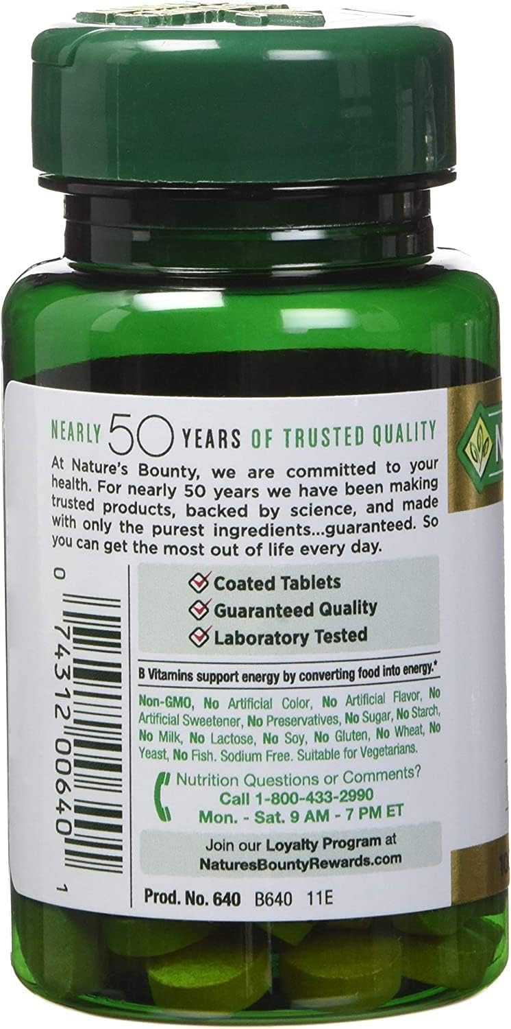 Nature's Bounty Vitamina B-2 100 mg, 100 Tabletas (Paquete de 12)