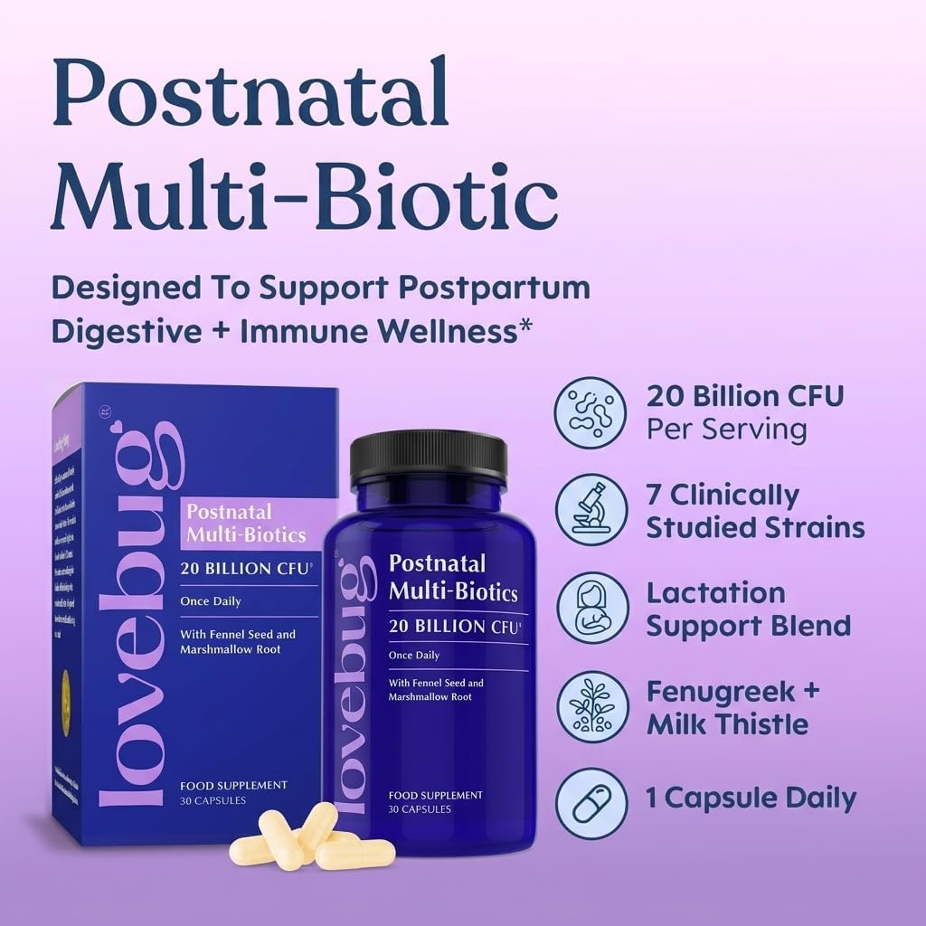 LOVEBUG Postnatal | Probióticos con 20 Mil Millones de UFC | 30 Cápsulas