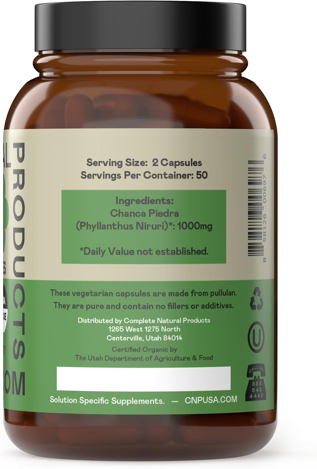 Chanca Piedra Orgánica Cápsulas 500mg - Extracto de Phyllanthus Niruri, 100 Cápsulas Veganas