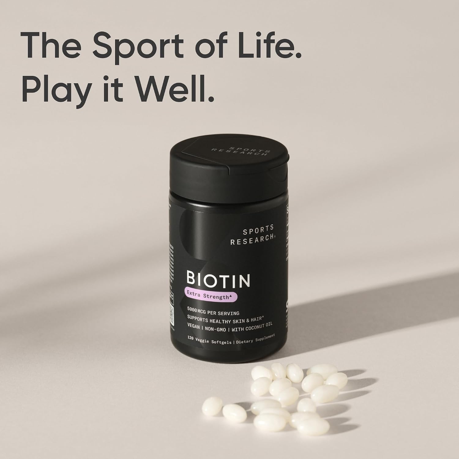 Sports Research Biotin 5000mcg with Organic Coconut Oil - 120 Veggie Capsules