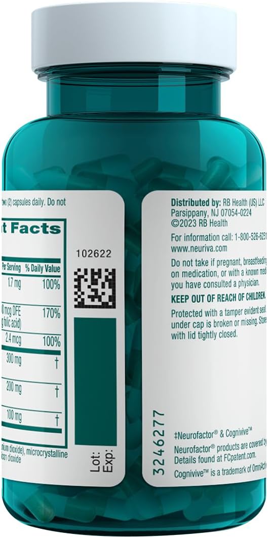 NEURIVA Ultra Decaf Suplemento Nootrópico para Memoria, Concentración y Enfoque, 60 Cápsulas (2 Paquetes)