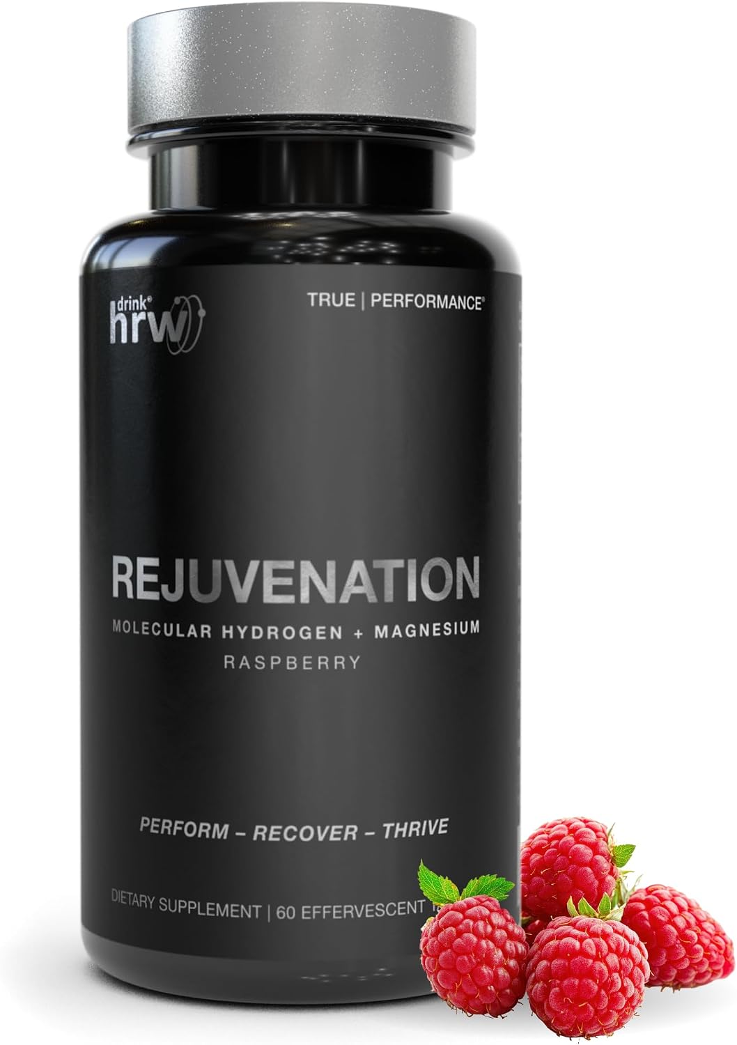 DRINK HRW Rejuvenation Tabletas de Agua con Hidrógeno Molecular: 12 ppm H2, Patentado, Fabricado en EE.UU., Certificado IHSA - Suplemento de Hidrógeno y Magnesio (Raspberry, 60 uds)
