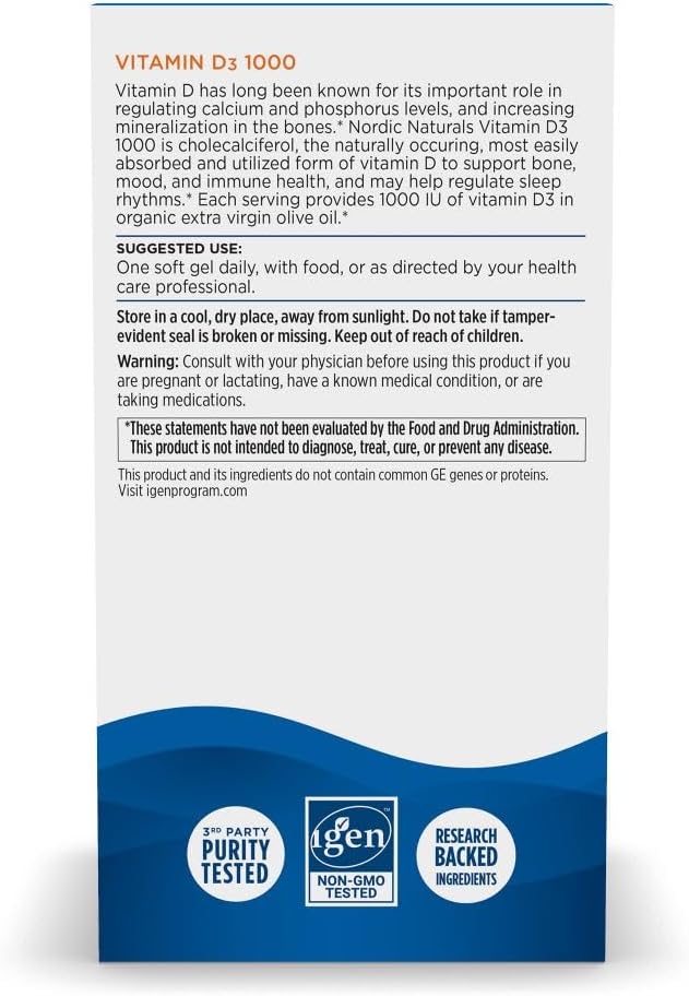 Vitamina D3 1000 UI de Nordic Naturals - 120 mini cápsulas blandas sabor naranja