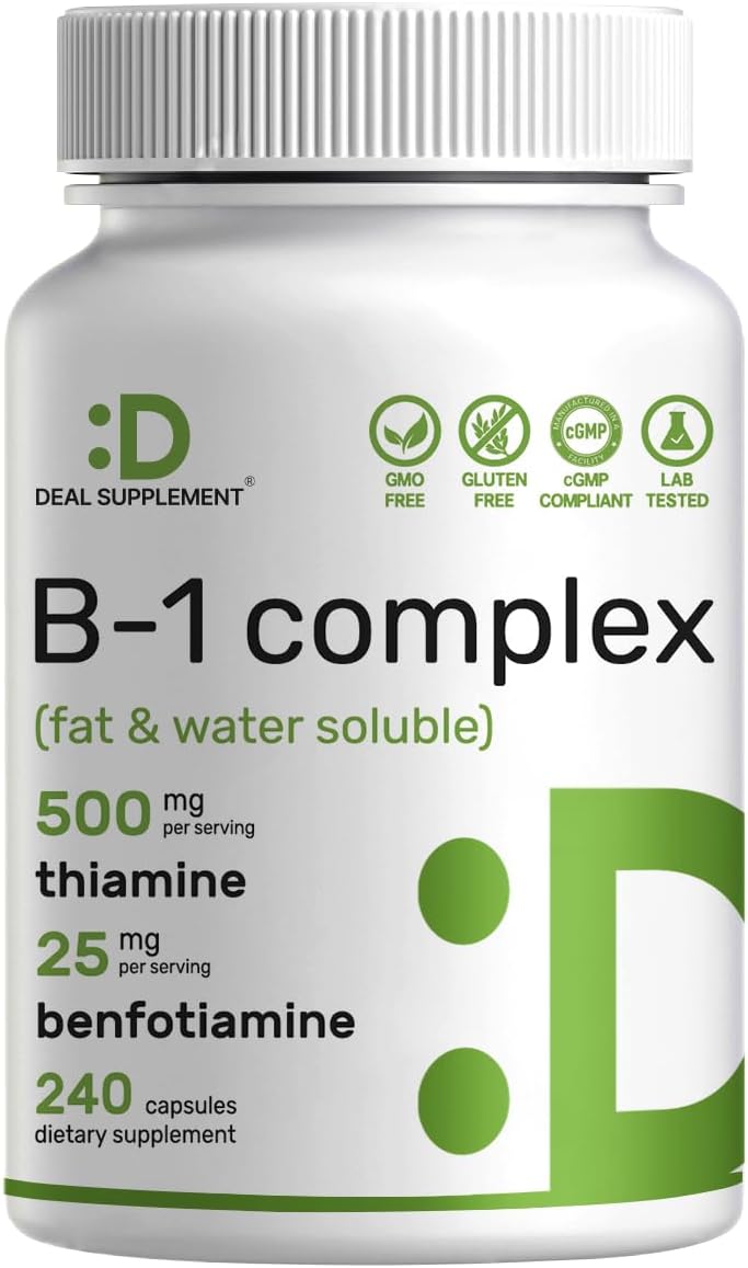 DEAL SUPPLEMENT Vitamina B1 500mg con Benfotiamina, 240 Cápsulas – Fórmula Mejorada 2 en 1