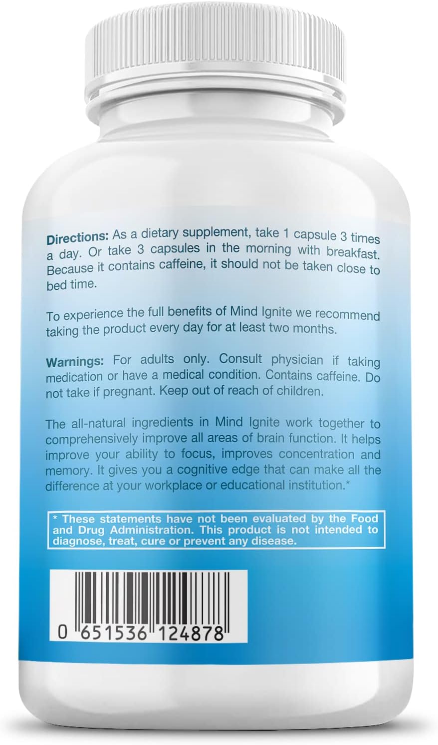Mind Ignite™ Suplemento Nootrópico para el Rendimiento Mental, 16 Ingredientes, Concentración y Memoria