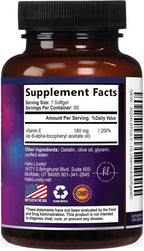 Vitamina E – 180 mg por Ración – Suplemento para Piel y Cabello – dl-Alfa Tocoferol – 60 Cápsulas Blandas