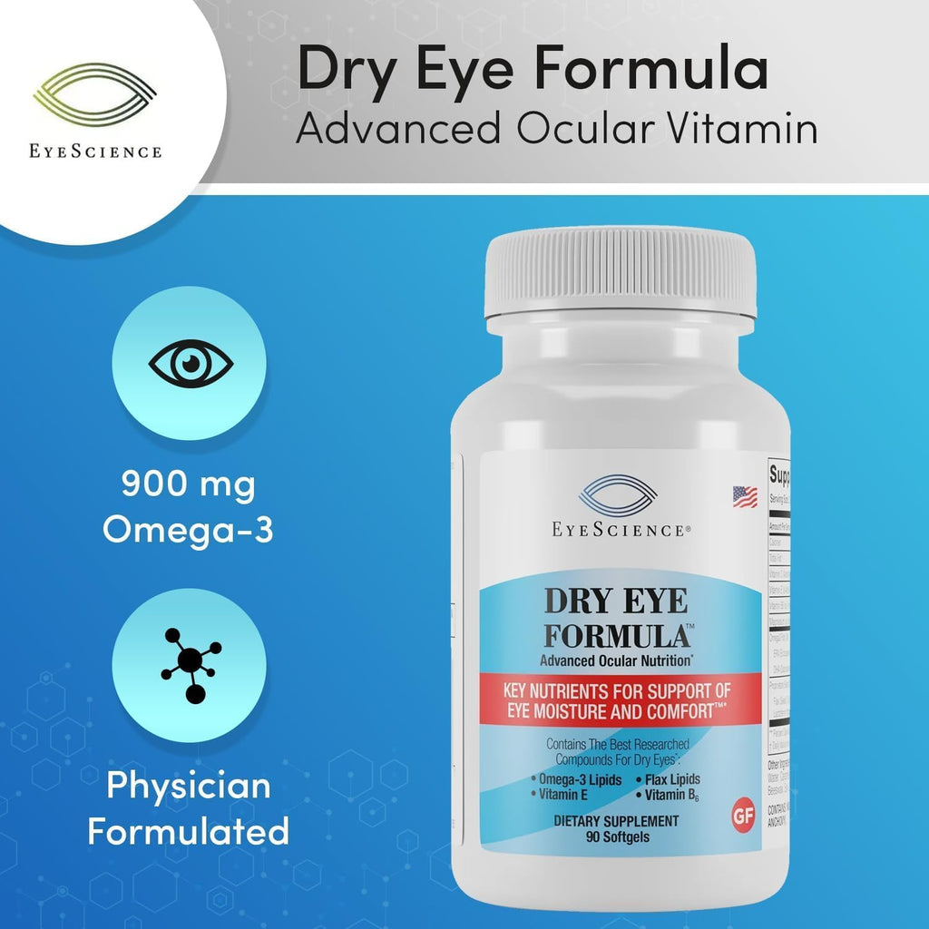 EyeScience Fórmula para Ojo Seco - 180 Cápsulas Blandas (2x90) - Omega-3, Vitaminas E, C, B6 y Magnesio