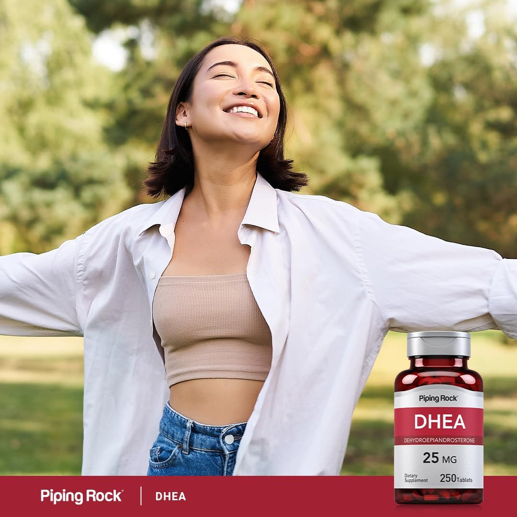 Piping Rock DHEA 25mg | 250 Comprimidos para Mujeres y Hombres | Suplemento de Dehidroepiandrosterona | No Transgénico, Sin Gluten