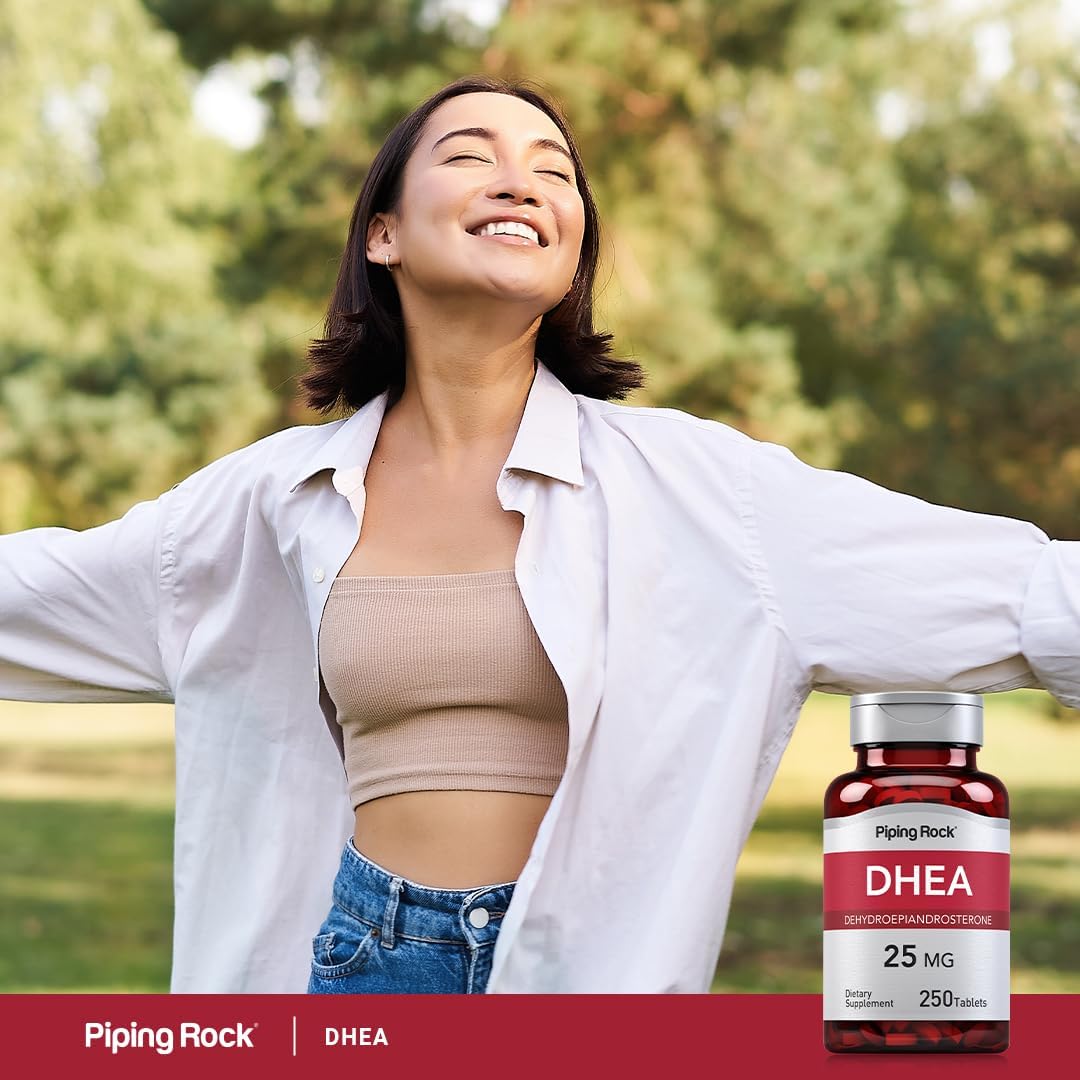 Piping Rock DHEA 25mg | 250 Comprimidos para Mujeres y Hombres | Suplemento de Dehidroepiandrosterona | No Transgénico, Sin Gluten