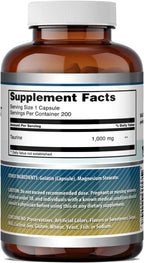 Amazing Formulas Taurina 1000 mg - 200 Cápsulas - Suplemento Alimenticio