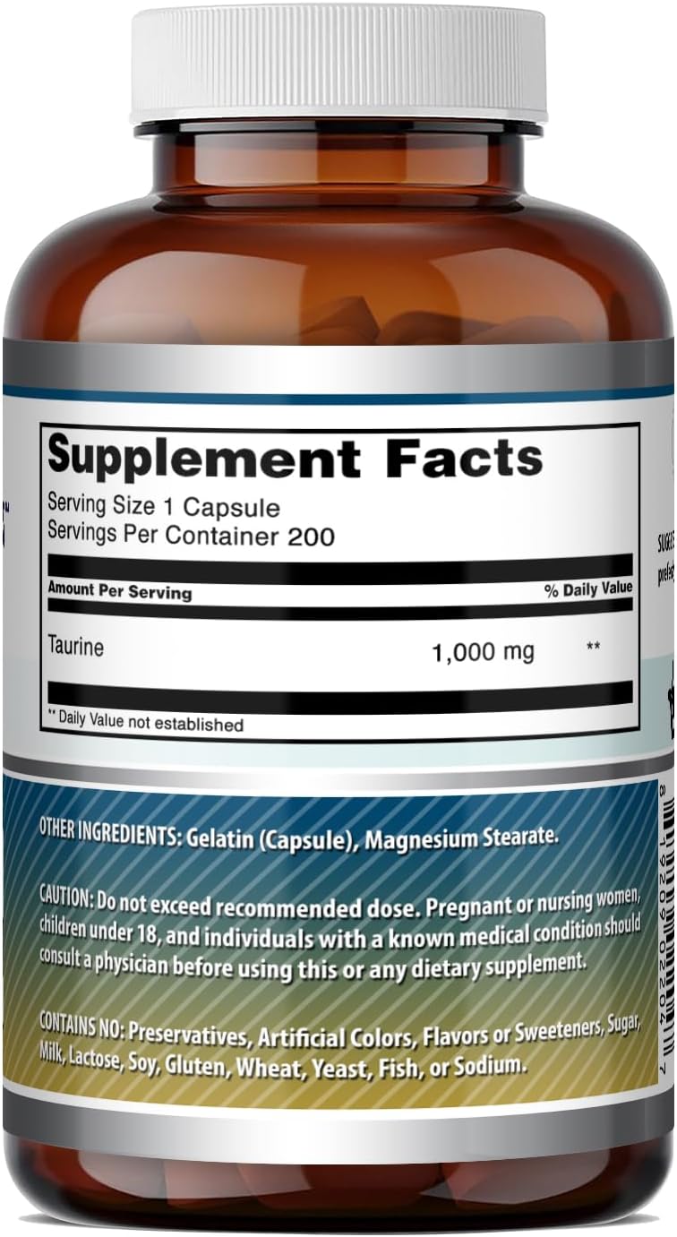 Amazing Formulas Taurine 1000 mg | Cápsulas | Sin OGM | Sin Gluten | 200 Cápsulas