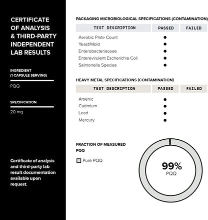 Toniiq PQQ 20mg - 120 Cápsulas - Suplemento de Pirroloquinolina Quinona de Alta Pureza (99%+) – Image 4