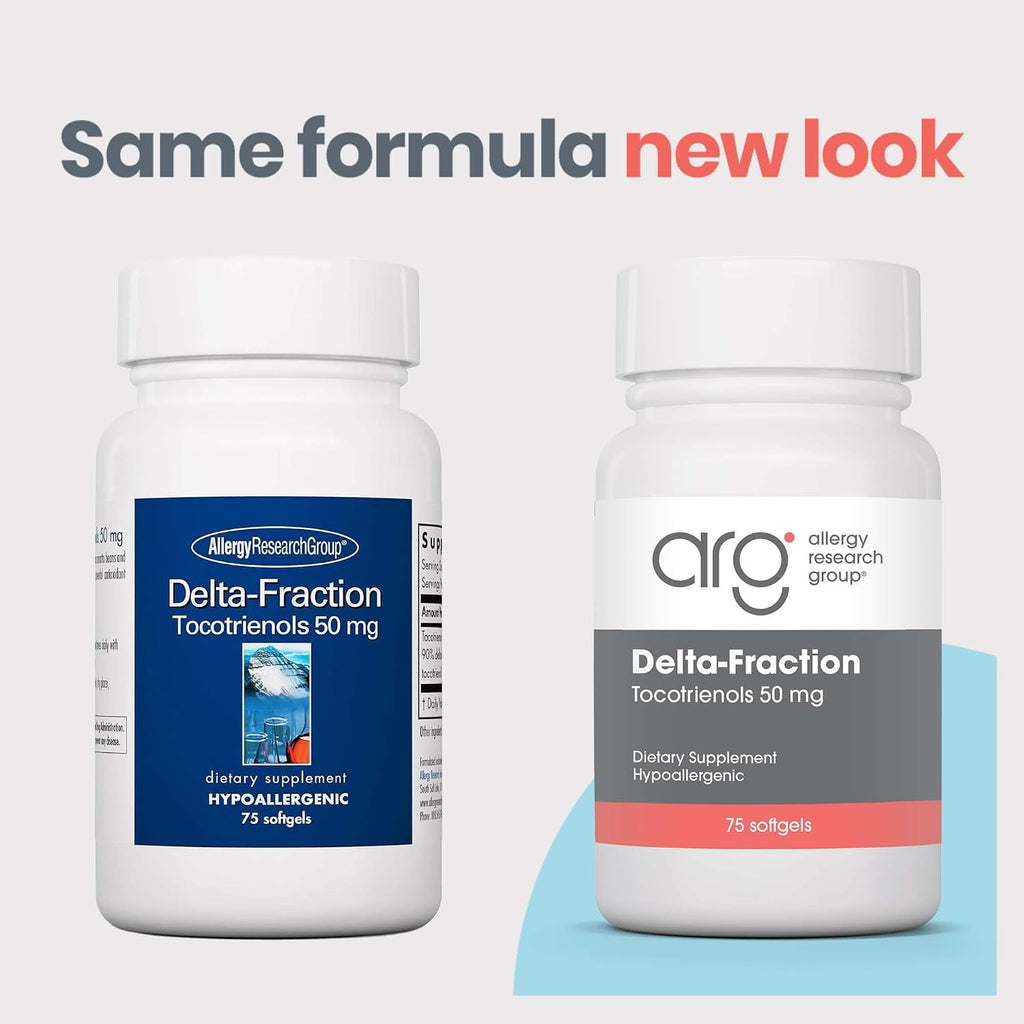 Allergy Research Group Delta-Fraction Tocotrienols - Suplemento de Vitamina E, 50 mg, Anato, Gamma, solo tocotrienoles, sin tocoferoles, hipoalergénico, 75 cápsulas blandas