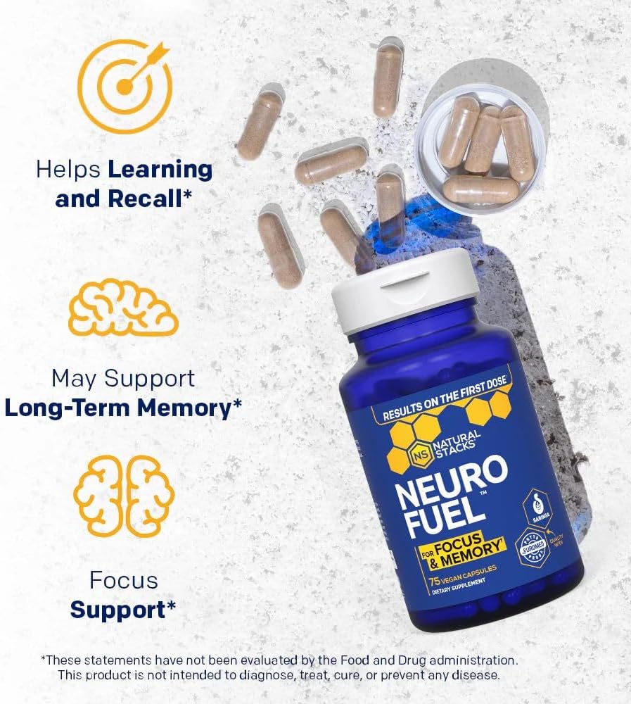 Natural Stacks NeuroFuel Original - Suplemento Nootrópico para la Concentración y Memoria - 75 Cápsulas