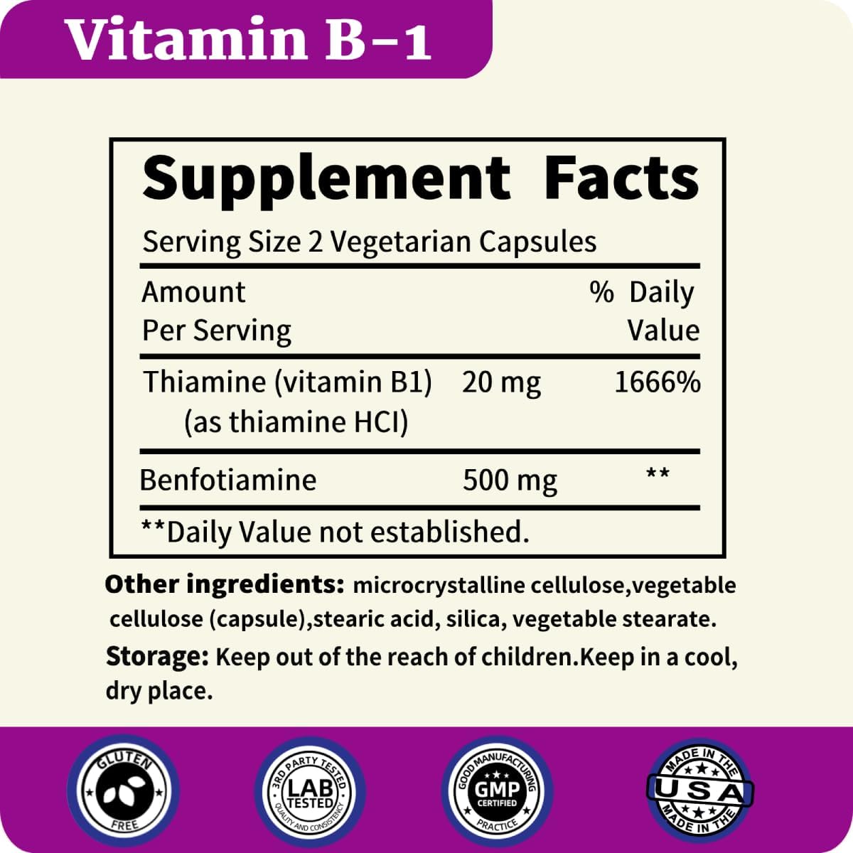 NoMiLu Benfotiamina 500mg, 120 Cápsulas Vegetales