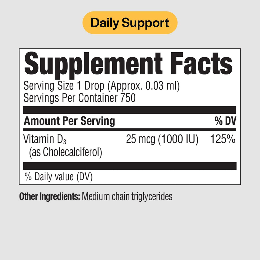 PureFormulas Vitamina D3 Líquida 25 mcg (1.000 UI) - Gotas de Vitamina D3 para Adultos y Niños - No Transgénico, Vegetariano - 22 ml