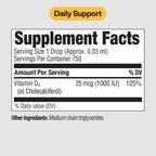 PureFormulas Vitamina D3 Líquida 25 mcg (1.000 UI) - Gotas de Vitamina D3 para Adultos y Niños - No Transgénico, Vegetariano - 22 ml