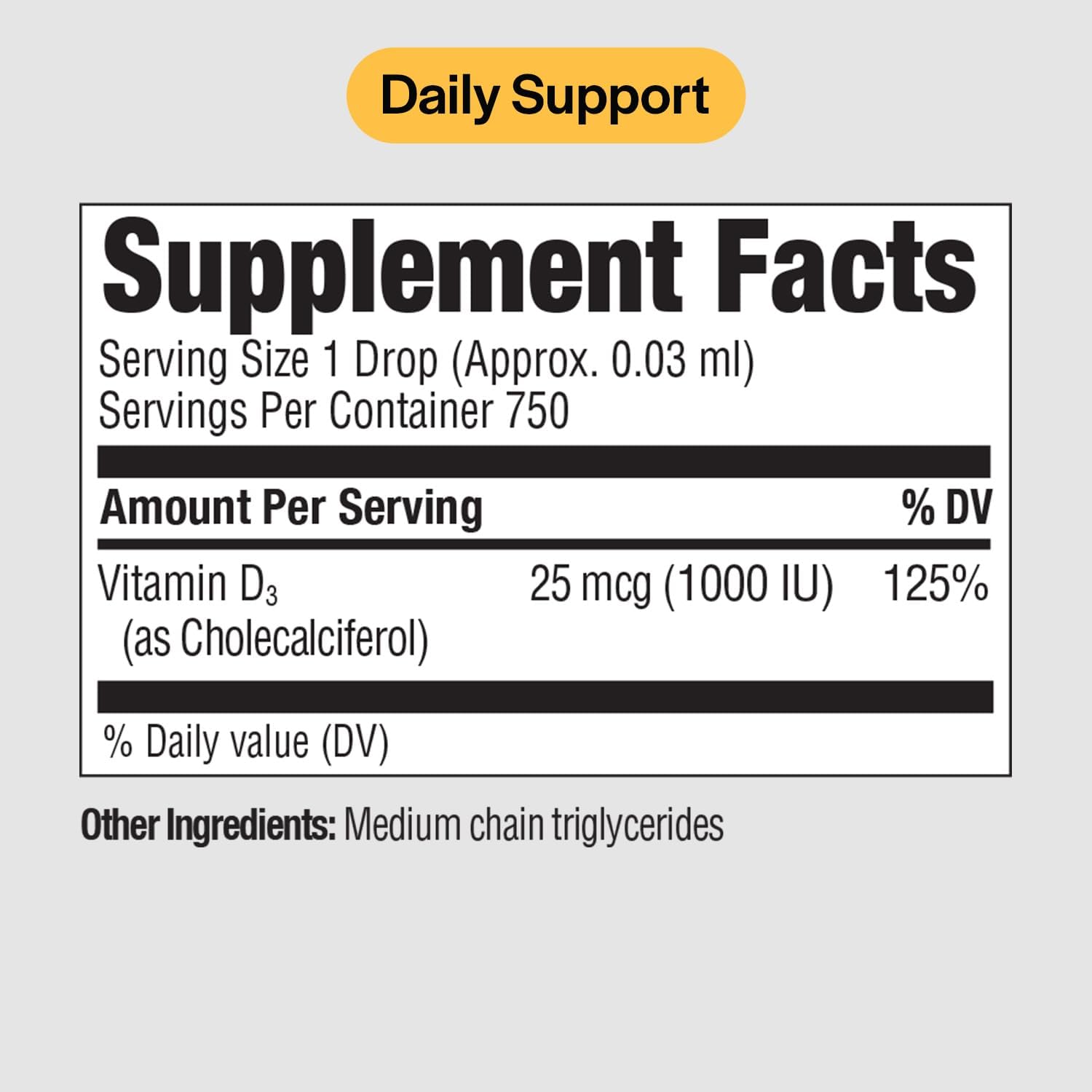 PureFormulas Vitamina D3 Líquida 25 mcg (1.000 UI) - Gotas de Vitamina D3 para Adultos y Niños - No Transgénico, Vegetariano - 22 ml