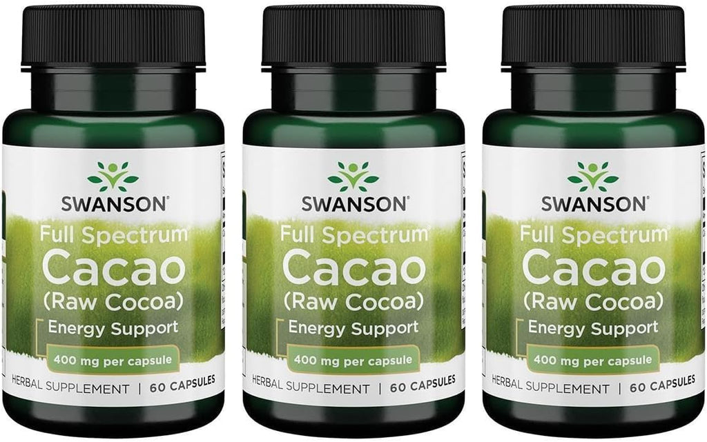 Swanson Full Spectrum Cacao (Cacao Crudo) - Suplemento Herbal para Apoyo Energético Suave - 60 Cápsulas