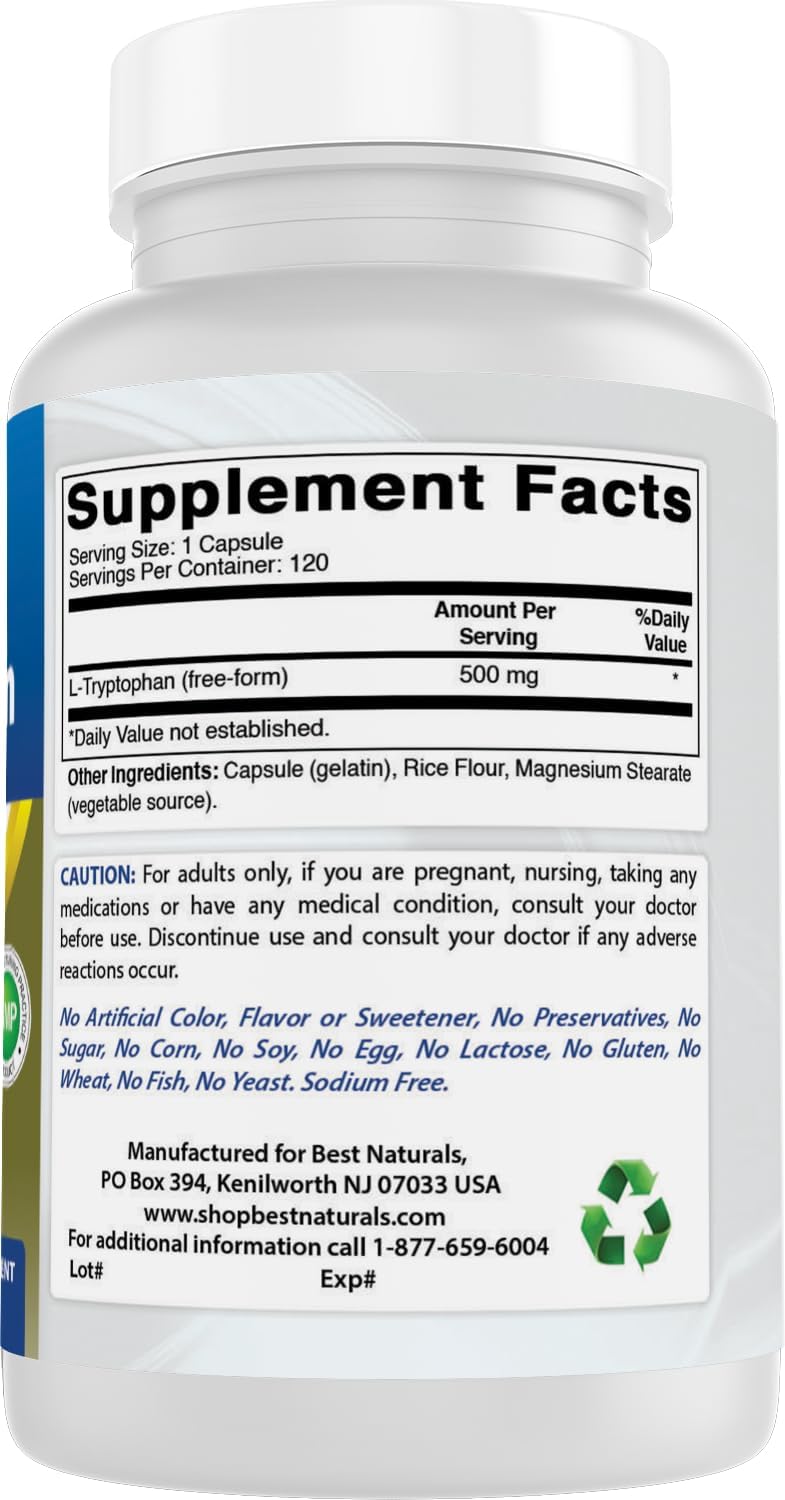 Best Naturals L-Triptófano 500 mg, 120 Cápsulas (Pack de 3)
