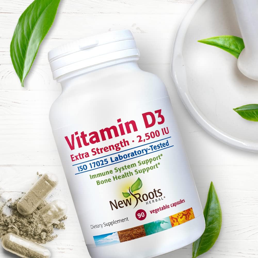 NEW ROOTS HERBAL Vitamin D3 2,500 IU (62.5 mcg) | No GMO & Sin Gluten (90 Cápsulas Veganas)