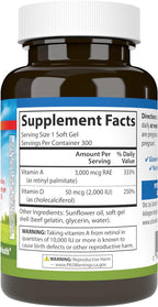 Carlson A & D, 10000 IU (3000 mcg RAE) Vitamina A, 2000 IU (50 mcg) Vitamina D, 300 Cápsulas Blandas