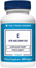 The Vitamin Shoppe Vitamina E 1000 UI - Apoyo Antioxidante para la Piel y Función Inmunológica, Vitamina Diaria (60 Cápsulas Blandas)
