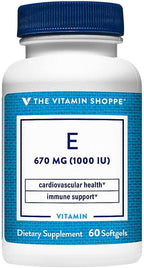 The Vitamin Shoppe Vitamina E 1000 UI - Apoyo Antioxidante para la Piel y Función Inmunológica, Vitamina Diaria (60 Cápsulas Blandas)