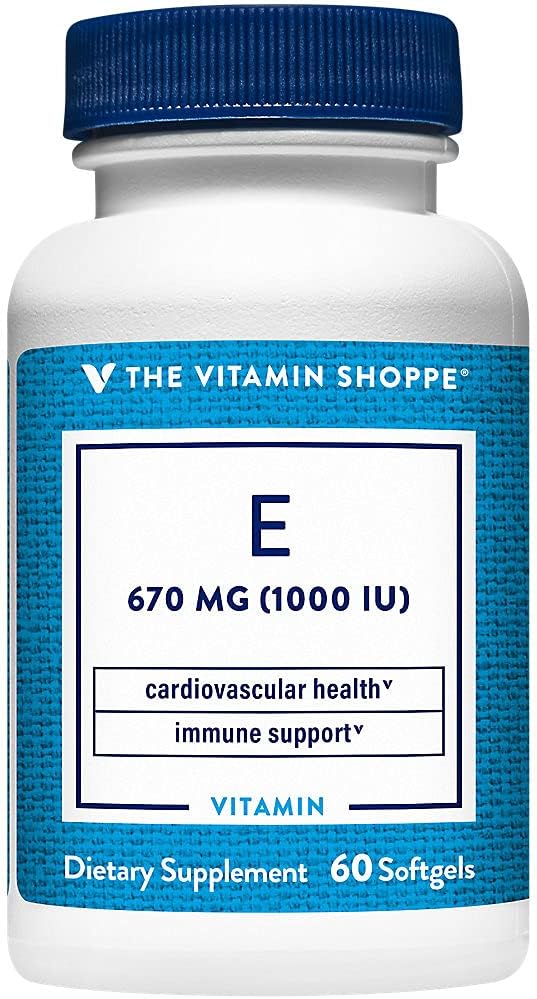 The Vitamin Shoppe Vitamina E 1000 UI - Apoyo Antioxidante para la Piel y Función Inmunológica, Vitamina Diaria (60 Cápsulas Blandas)
