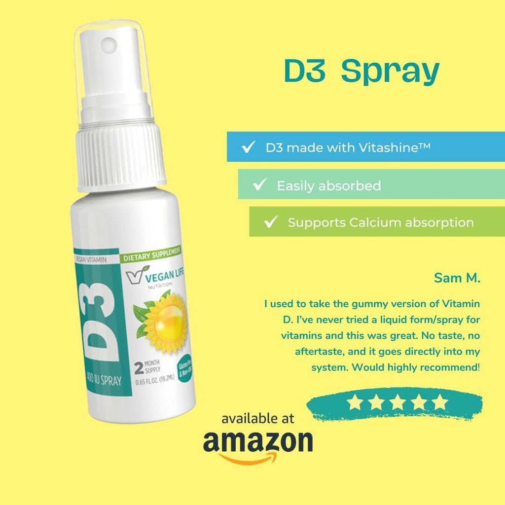 Vitamina D3 Spray para Adultos 400 UI (50% VDR) - Sabor Naranja - Sin Gluten, No GMO - 19 ml