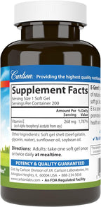 Carlson E-Gems, 400 IU, Heart Health & Optimal Well-Being, Antioxidant, 200 Soft Gels