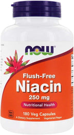 NOW Foods Niacina Sin Enrojecimiento 250mg 180 Cápsulas Vegetales (Pack de 2)