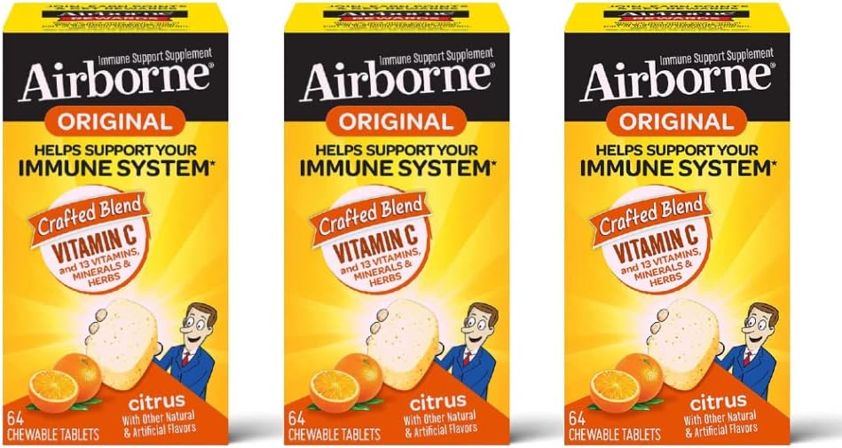 Airborne Vitamina C 1000 mg - Comprimidos Masticables Cítricos, 3 Paquetes