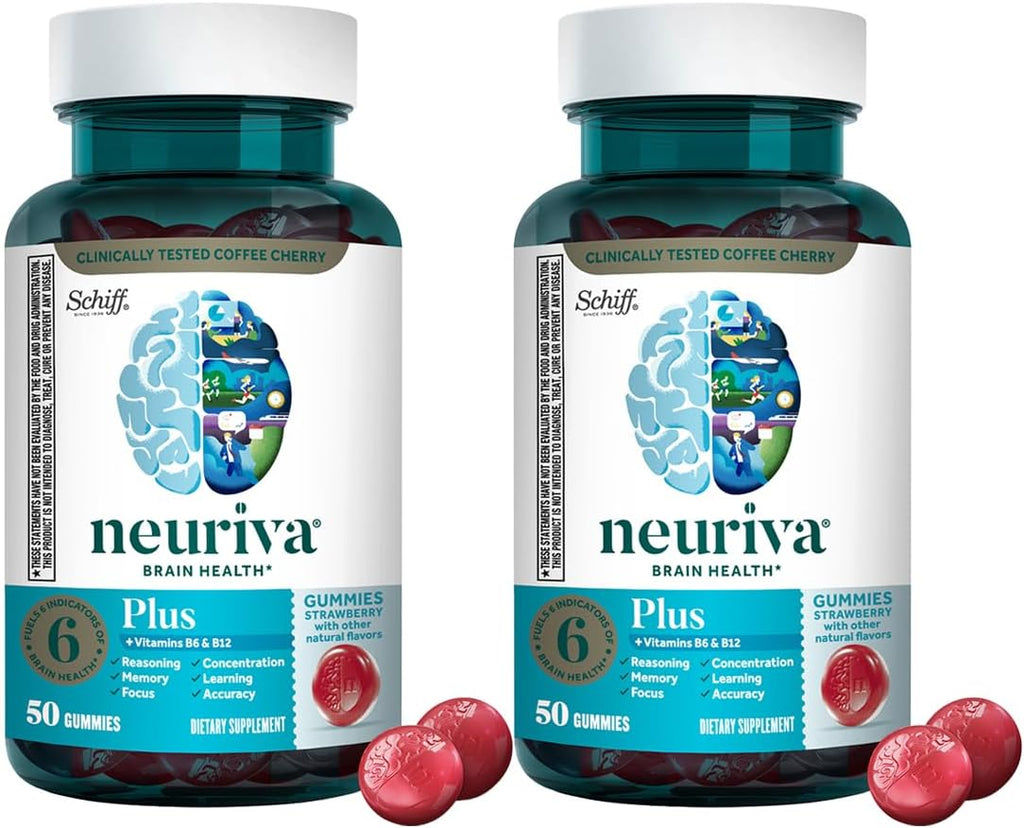 NEURIVA Plus Decaff Gomas Cerebrales para Memoria y Concentración, 50 gomas (Pack de 2)