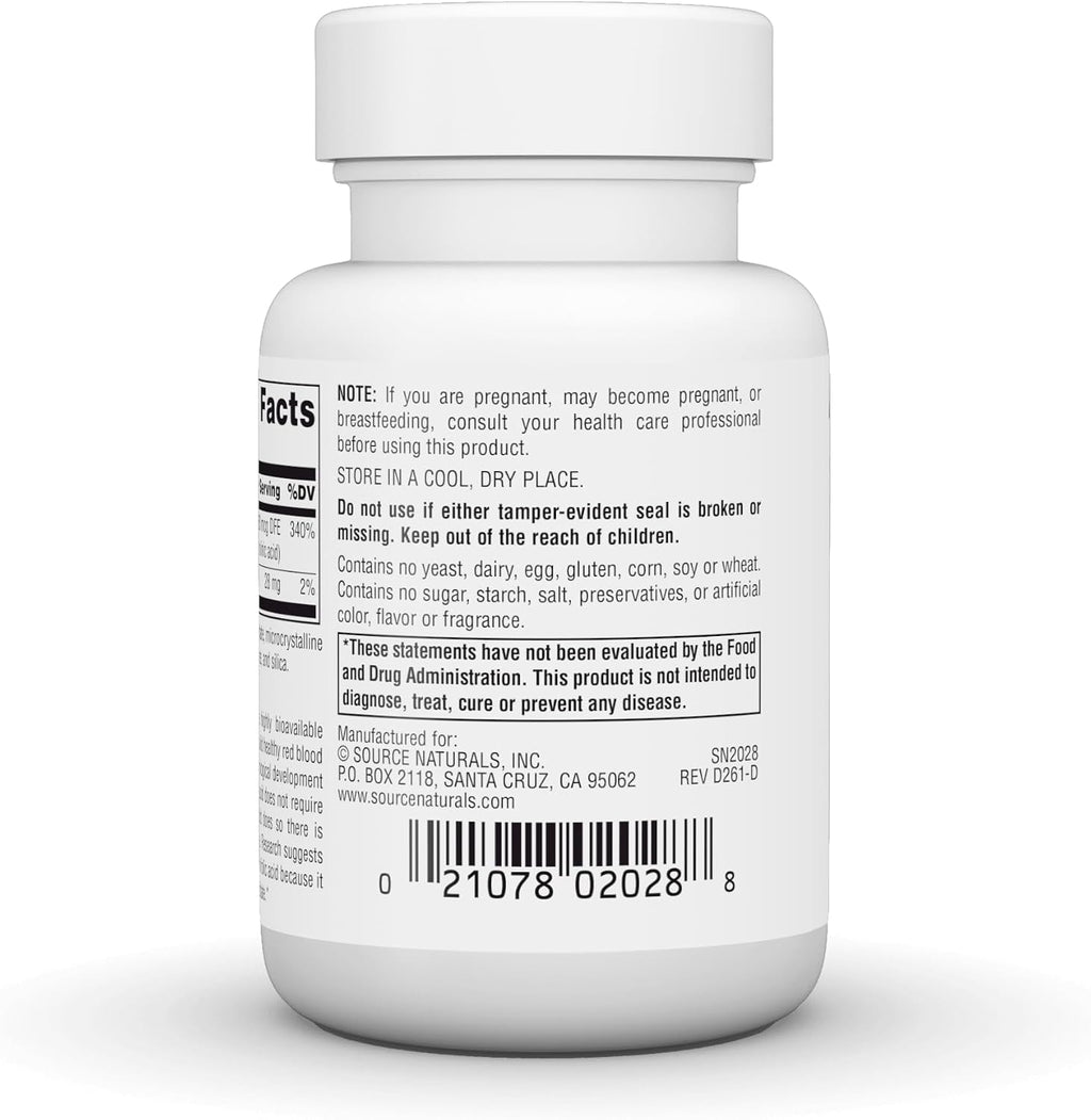 Source Naturals MegaFolinic, Active Form of Folic Acid, 800 mcg - 120 Tablets