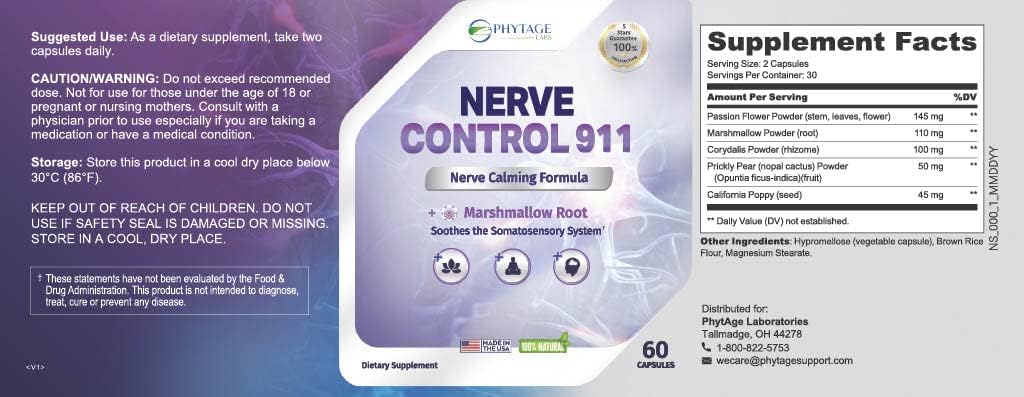 Phytage Labs Nerve Control 911 – Complemento Botánico Avanzado para el Sistema Nervioso – 60 Cápsulas