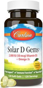 Carlson Labs Solar D Gems Vitamina D3 Natural 2000 UI – 120 Cápsulas Blandas