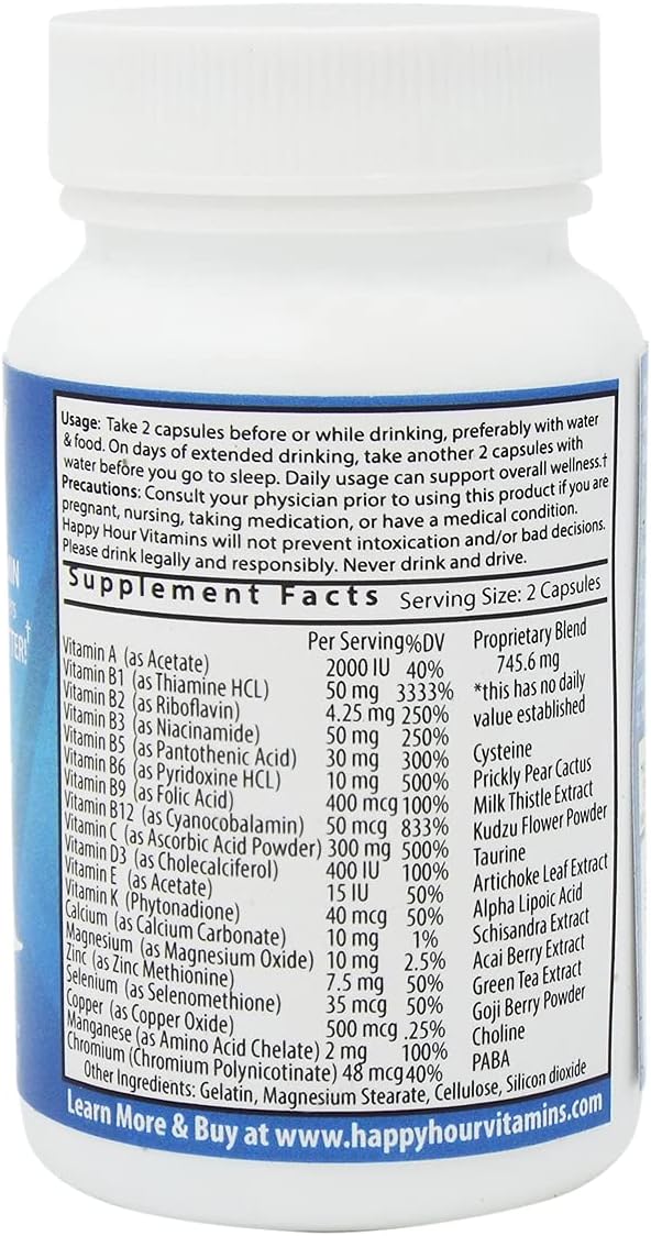 Happy Hour Vitamins - Multivitamínico para Después de Beber con Cardo Mariano y Cactus - 10 Cápsulas