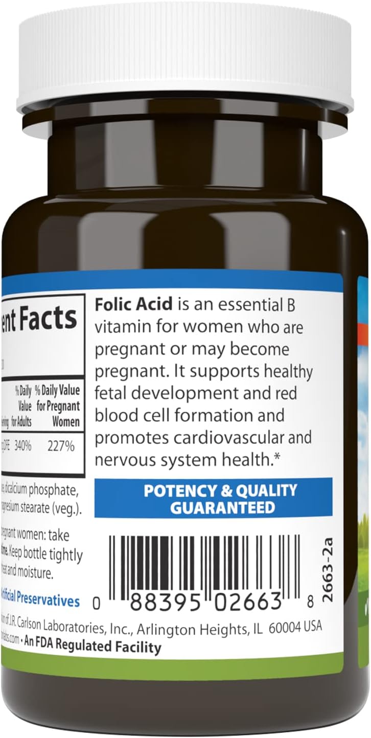 Carlson - Folic Acid 800 mcg for Prenatal Support, 300 Tablets