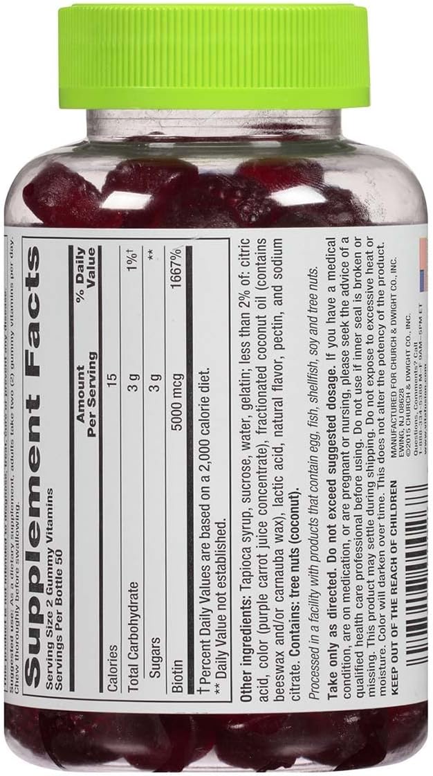 Vitafusion Gominolas de Biotina Extra Fuerte, Sabor a Bayas, 100 unidades