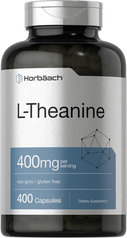 Horbäach L-Teanina 400 mg 400 Cápsulas - – No contiene gluten, trigo, levadura, lactosa, soja, colorantes ni – Image 1