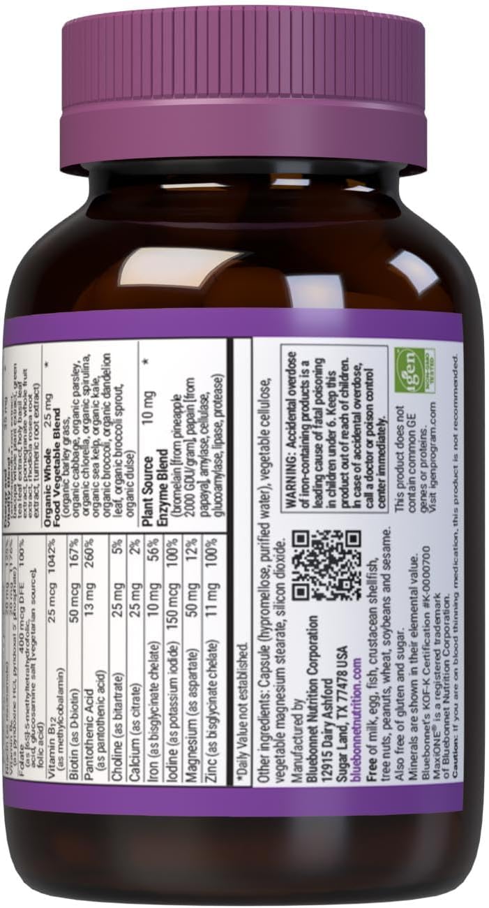 Bluebonnet Maxi One Iron - Multivitamin and Mineral with Iron, 30 Vegetable Capsules