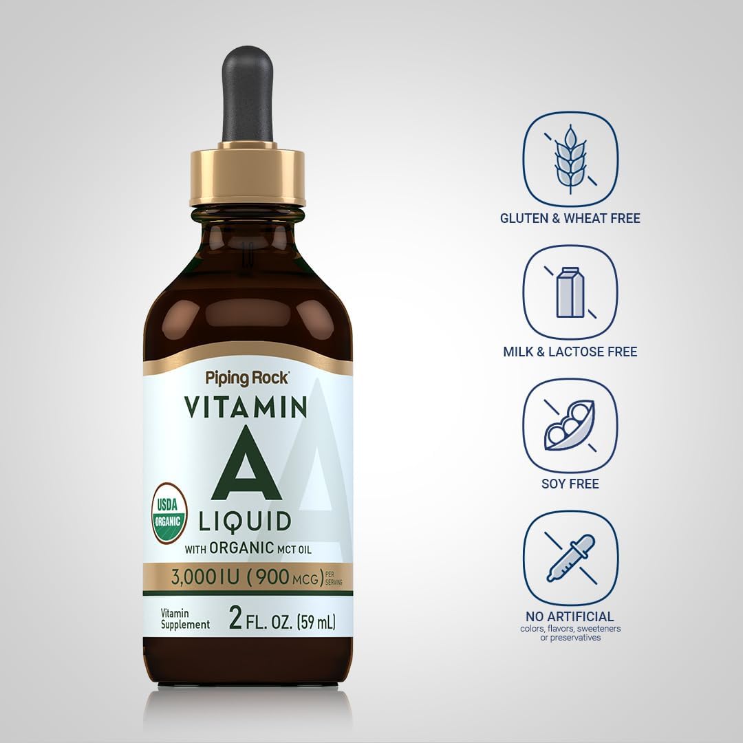 Piping Rock Vitamina A Líquido Gotas con Aceite MCT Orgánico, 59 ml