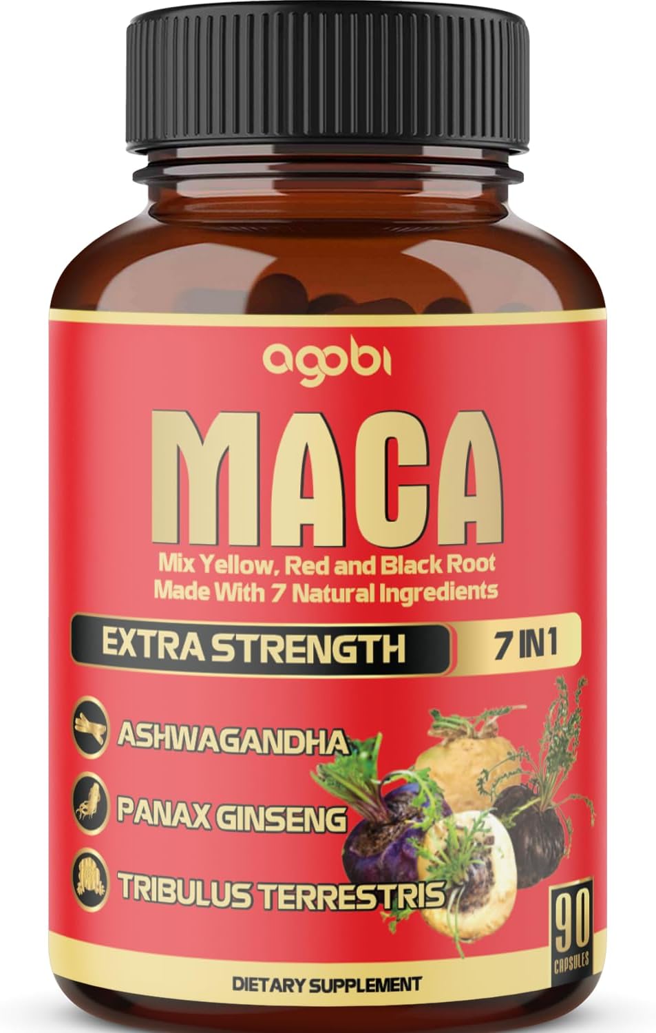 Agobi Maca Root Cápsulas - Suplemento Herbal 7 en 1, 90 Cápsulas Veganas