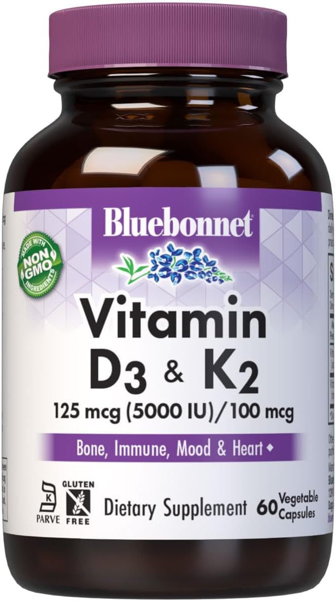 Bluebonnet Nutrition Vitamina D3 y K2, 60 Cápsulas Vegetales