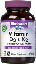 Bluebonnet Nutrition Vitamina D3 y K2, 60 Cápsulas Vegetales