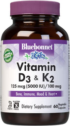 Bluebonnet Nutrition Vitamina D3 y K2, 60 Cápsulas Vegetales