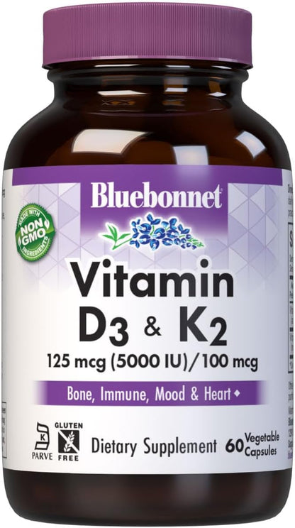 Bluebonnet Nutrition Vitamina D3 y K2, 60 – La vitamina D contribuye a la absorción y utilización normal del – Image 1