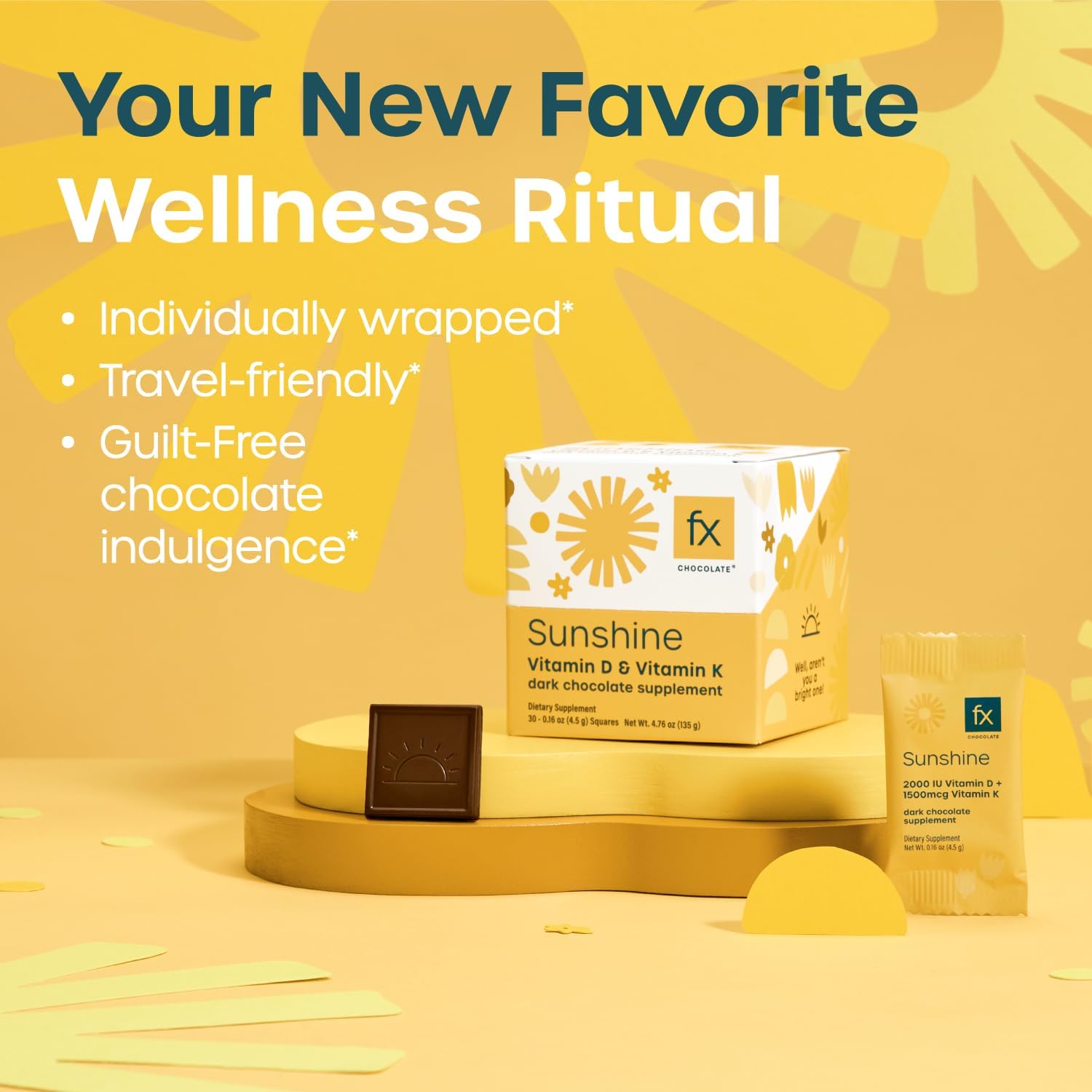 Fx Chocolate Sunshine – Chocolate con Vitamina D3 y K, Sin Azúcar (Caja de 15)
